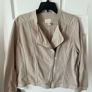 Chico's Asymmetrical Zip Up Moto Jacket Taupe Lightweight Cotton Size Large